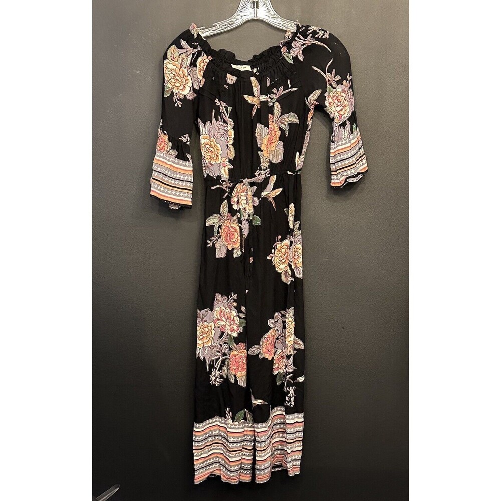 Angie Girls Romper Black Floral Size Medium 8-10 C9